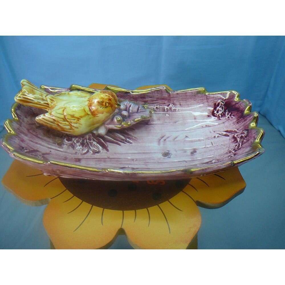 Vtg Vcagco Ceramic Japan Yellow Bird Gold trim Trinket Dish